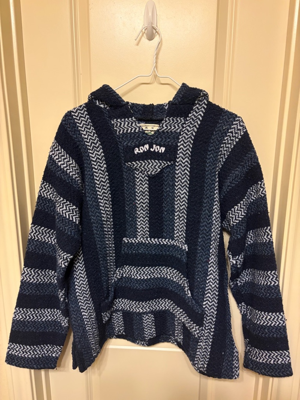 Ron Jon Navy & White Striped Hooded Baja Sweater